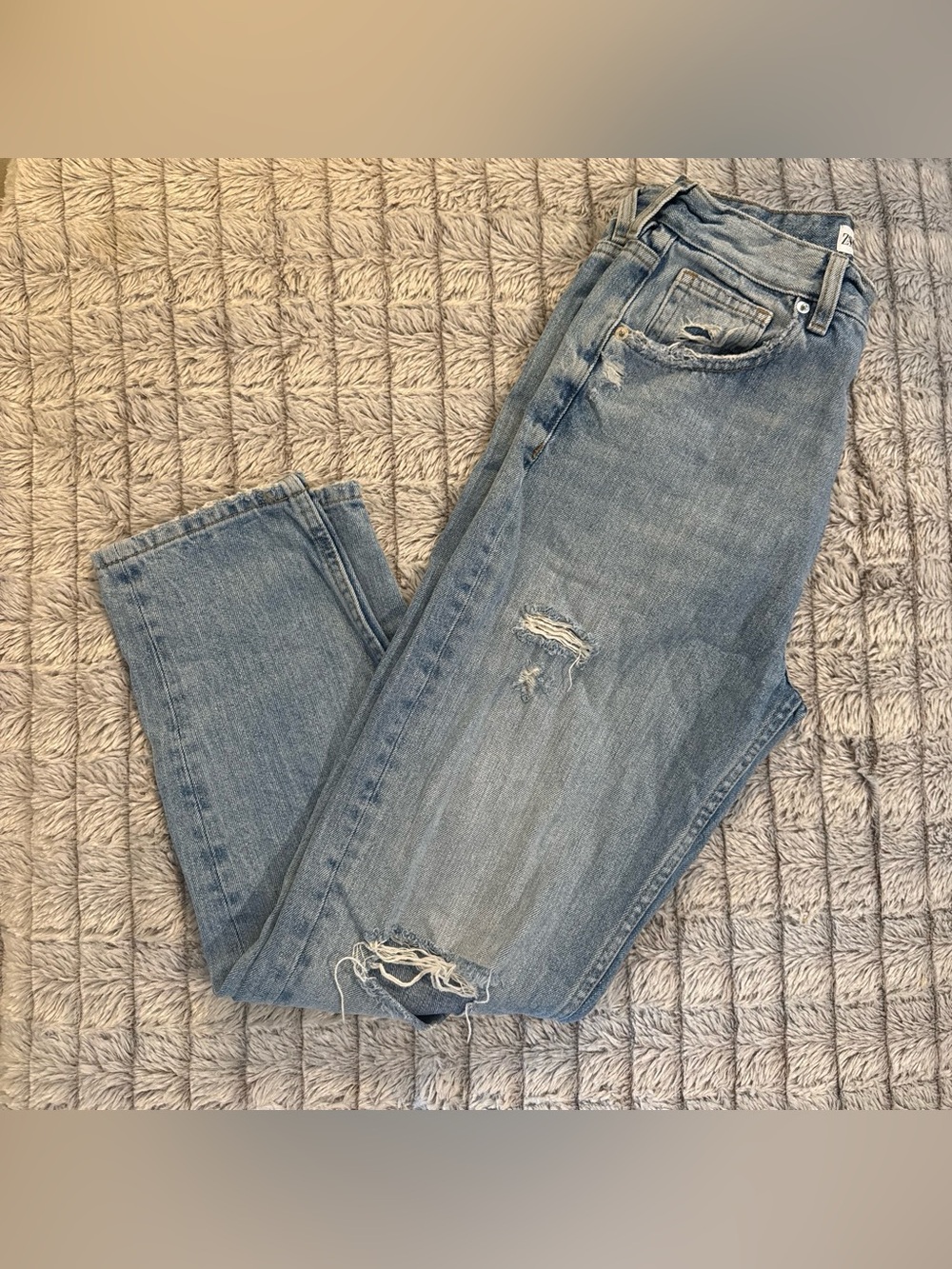 Zara Light Blue Straight-Leg Distressed Jeans